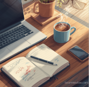 Schreibtisch mit Laptop und Notizen als Symbol für einen vollen Alltag