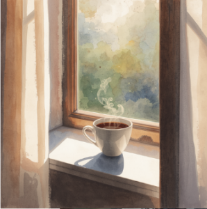 Kaffeetasse am Fenster in ruhiger Atmosphäre