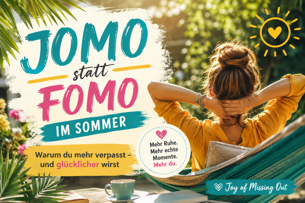 JOMO statt FOMO im Sommer – entspannte Frau in einer Hängematte genießt einen achtsamen Sommer ohne Social Media Stress