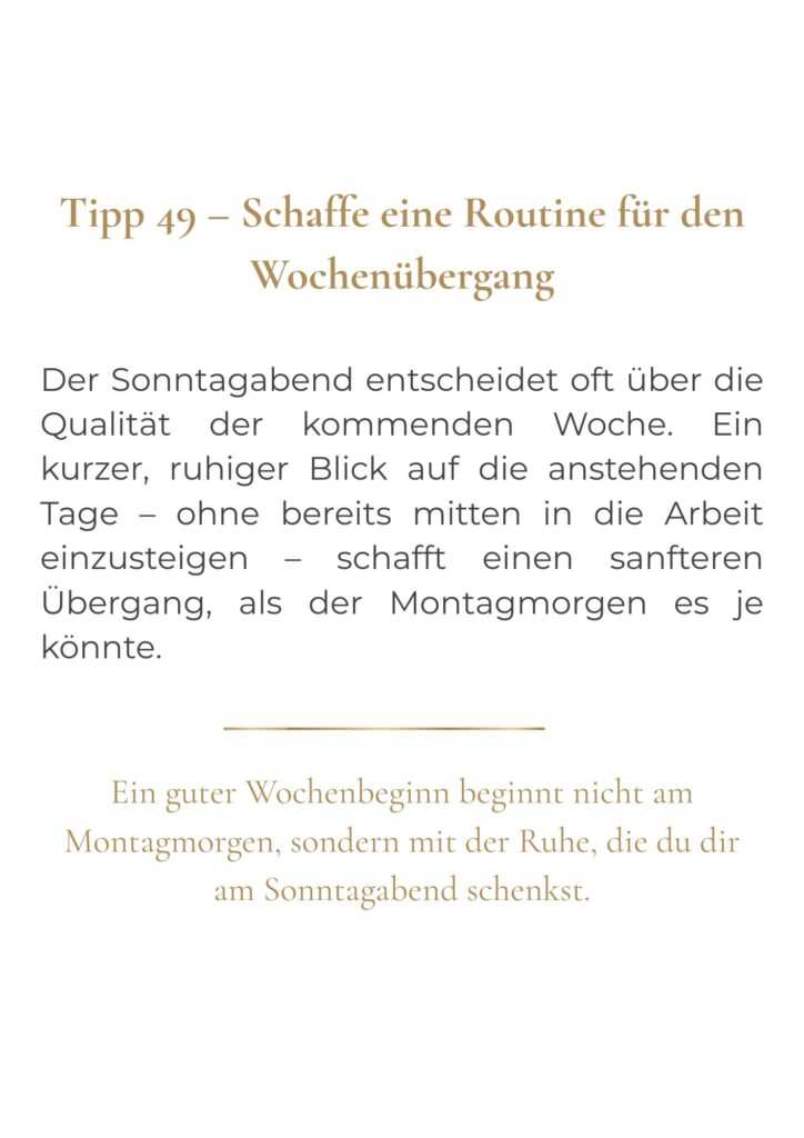 Beispielseite aus dem Neustart-Code über einen ruhigen Wochenbeginn