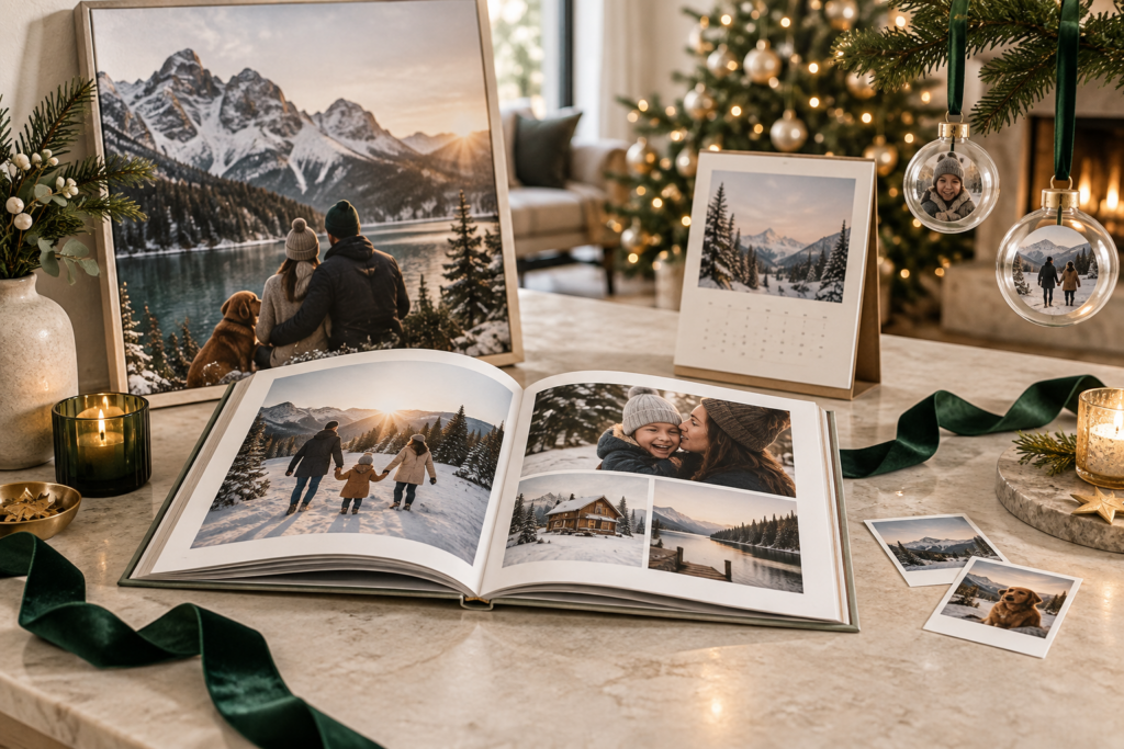 Fotogeschenke zu Weihnachten mit Fotobuch, Kalender, Leinwand und personalisierten Weihnachtskugeln