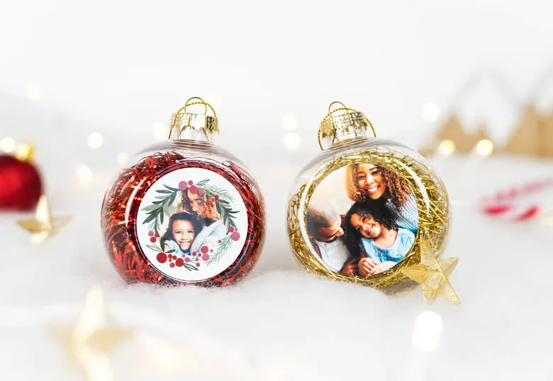 Personalisierte Weihnachtskugeln mit eigenem Foto als Geschenk